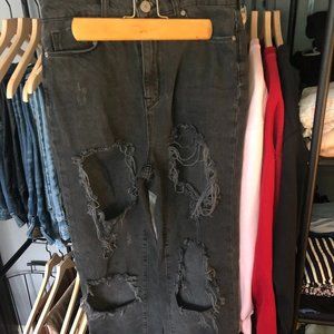 Black Distressed Mom Jeans